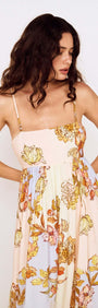 Pastel Floral Tie Detail Maxi Dress featuring a fitted square neckline and flowy floral print skirt.