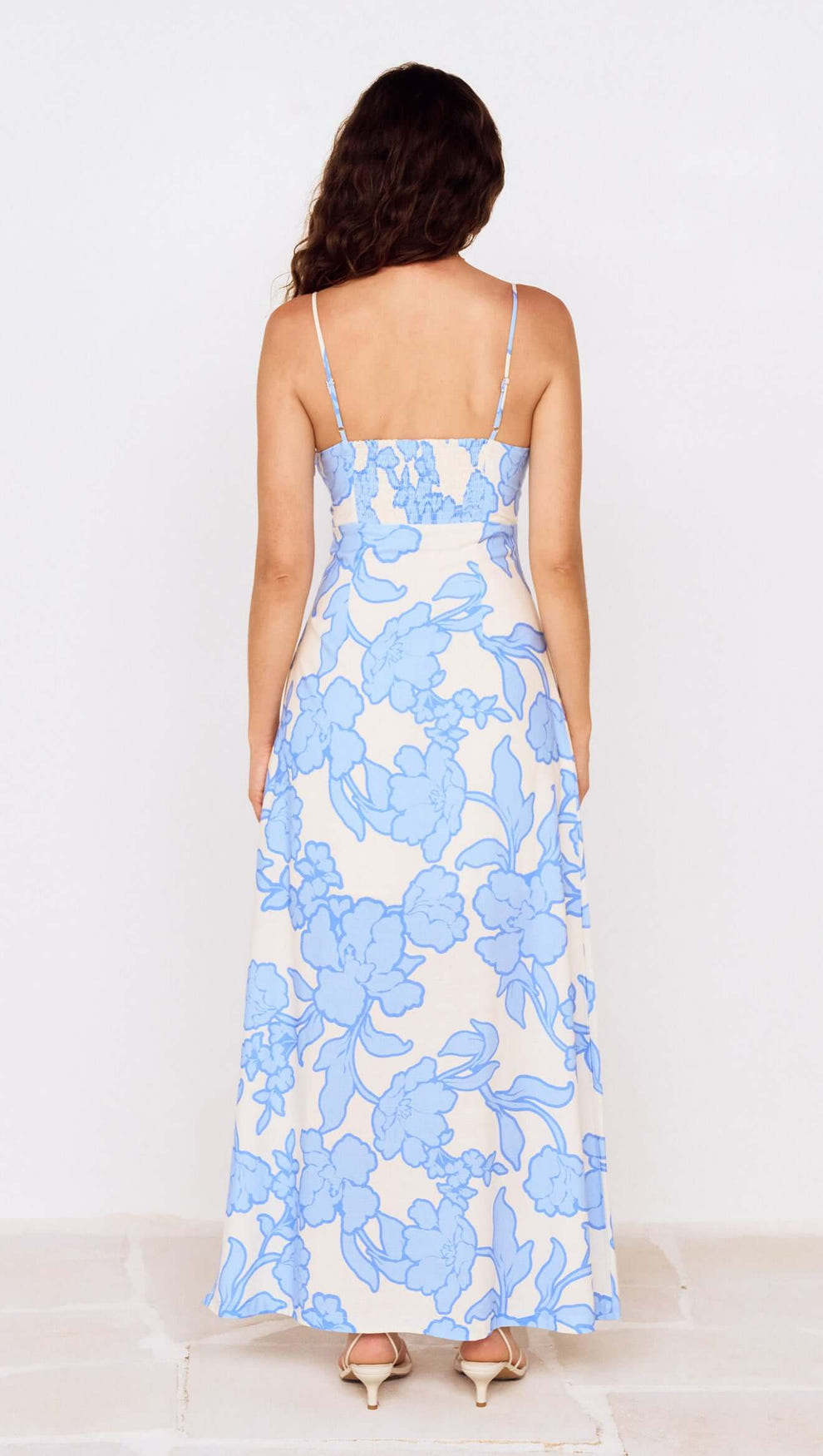 Blue Floral Twist Front Maxi Dress with Side Split
