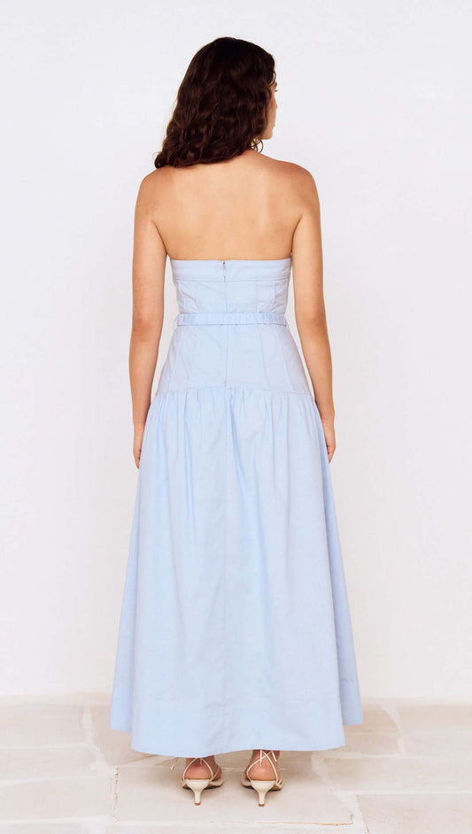 Baby Blue Drop Waist Midi Dress with Belt Detail