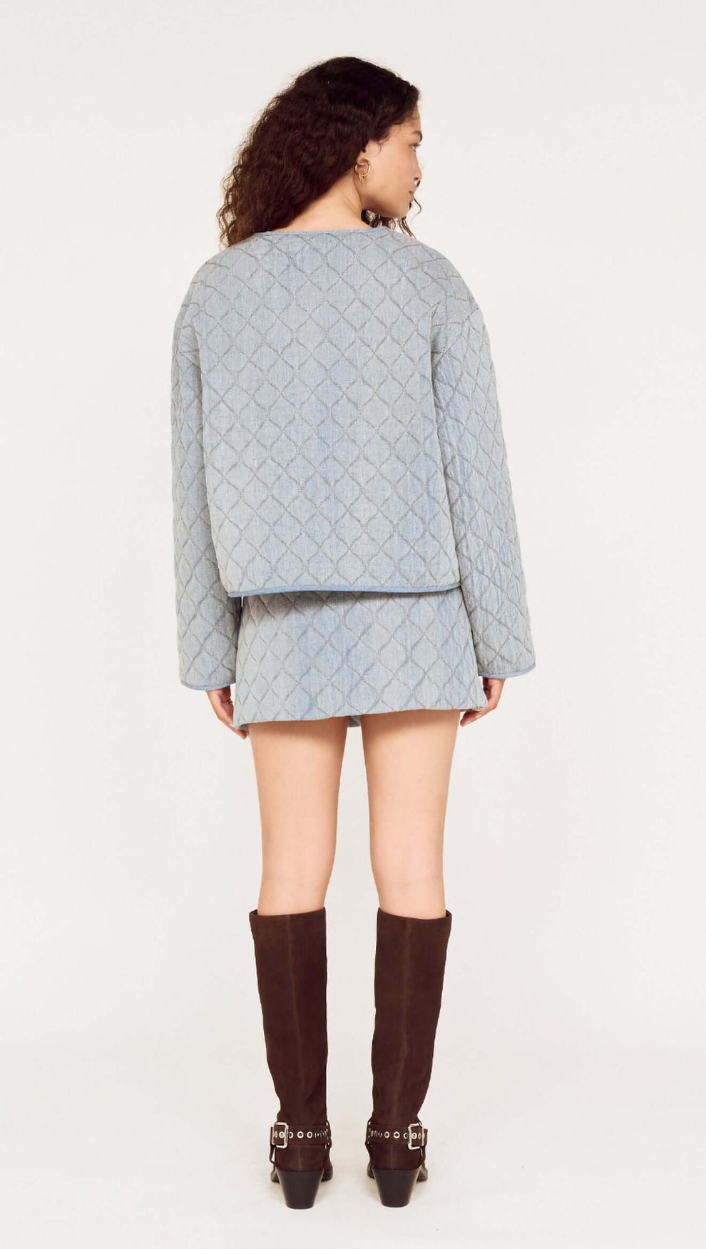 Quilted Denim Jacket with Tie Front