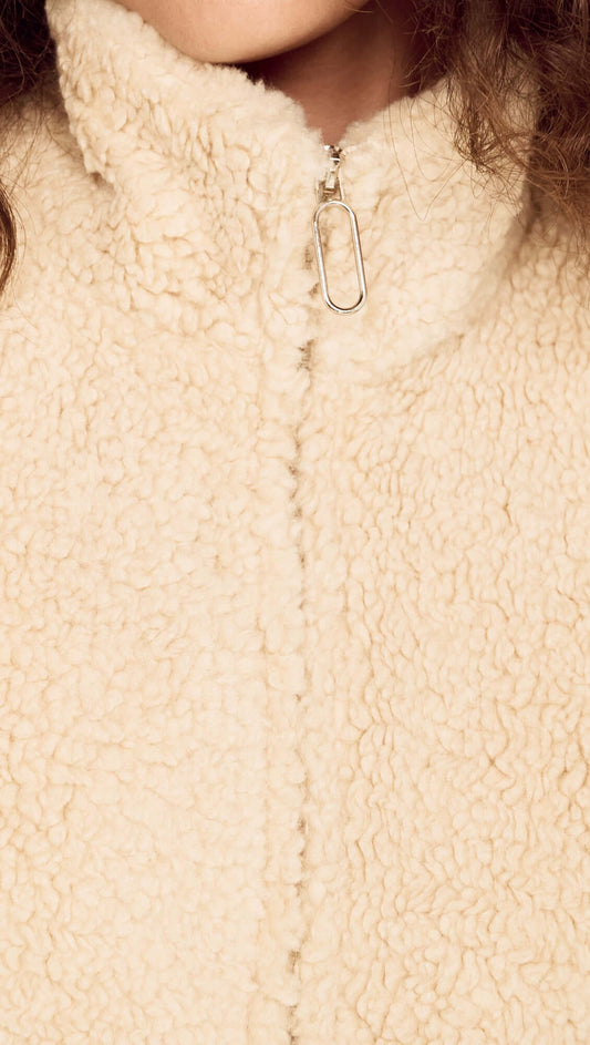 Beige Teddy Jacket with High Collar