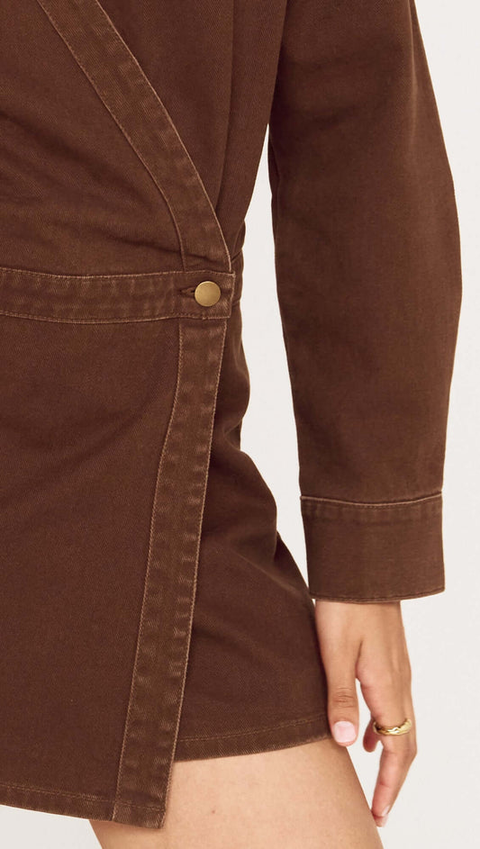 Brown Denim Wrap Mini Dress