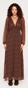 Brown Floral Drape Sleeve Maxi Dress featuring a feminine design and flowy silhouette, perfect for special occasions.