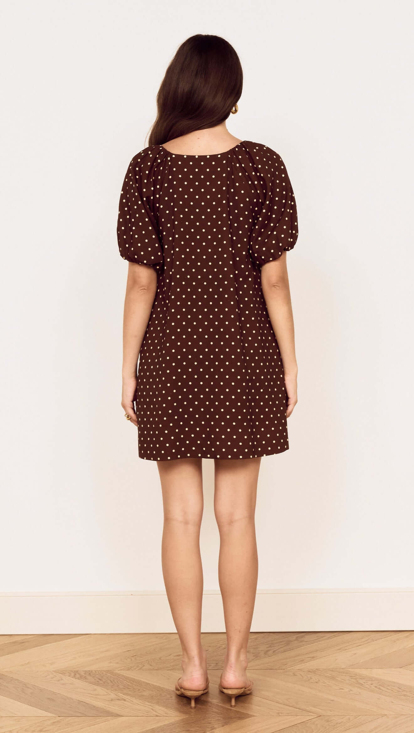 MINKPINK - Chic Brown Linen Blend Polka Dot Mini Dress