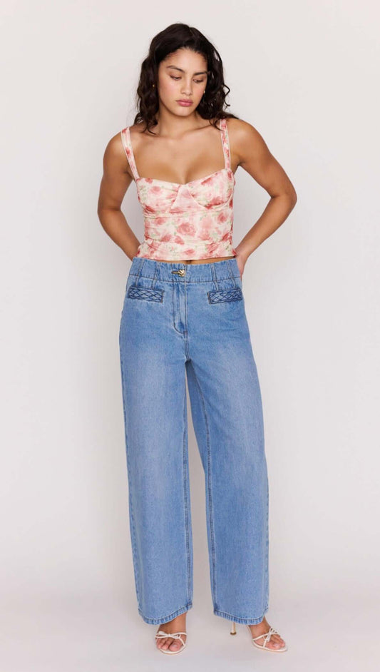 Pink Floral Buster Mesh Crop Top