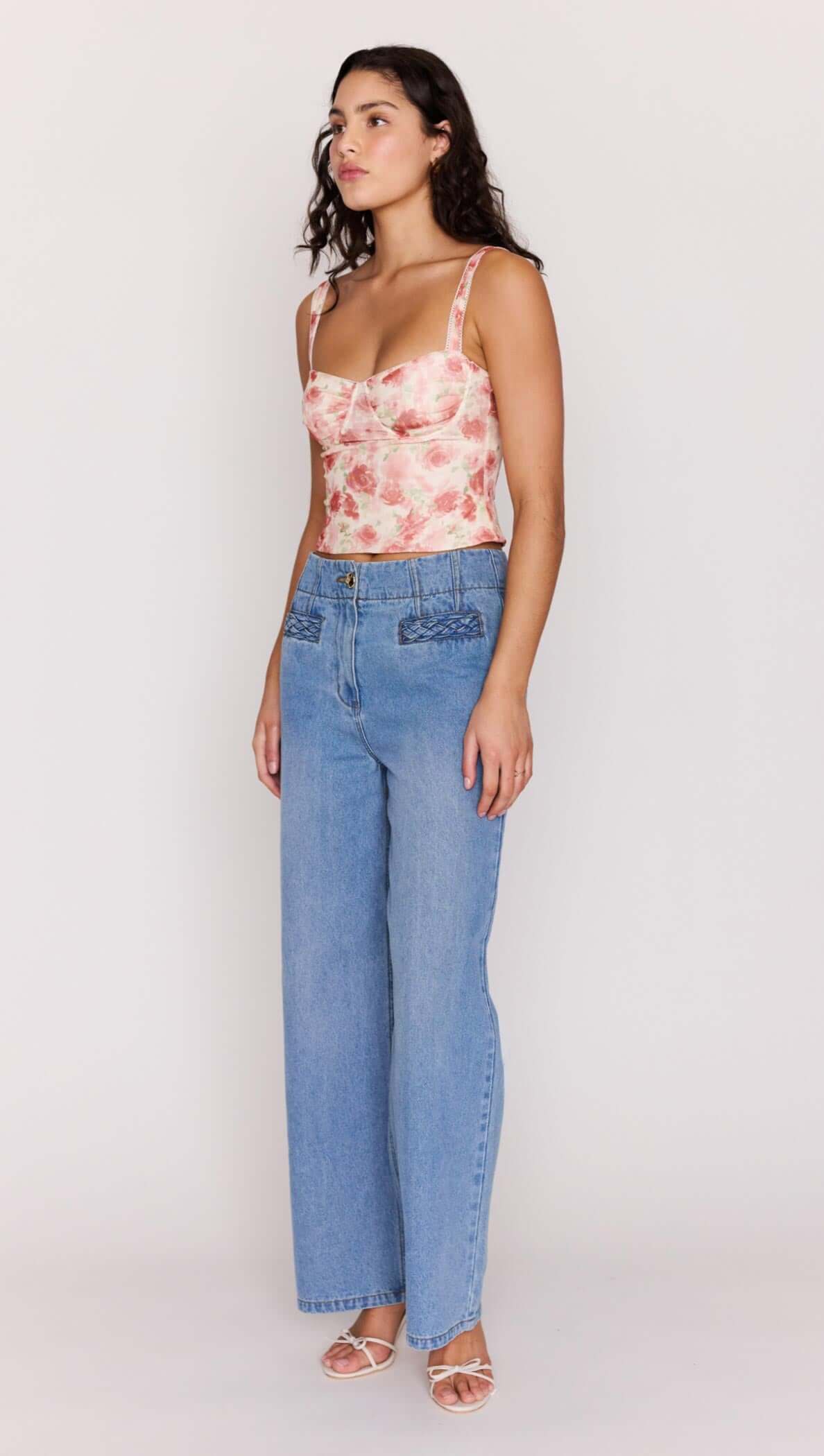 Pink Floral Buster Mesh Crop Top