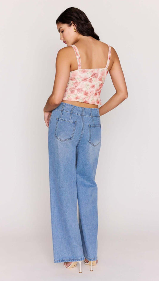 Pink Floral Buster Mesh Crop Top