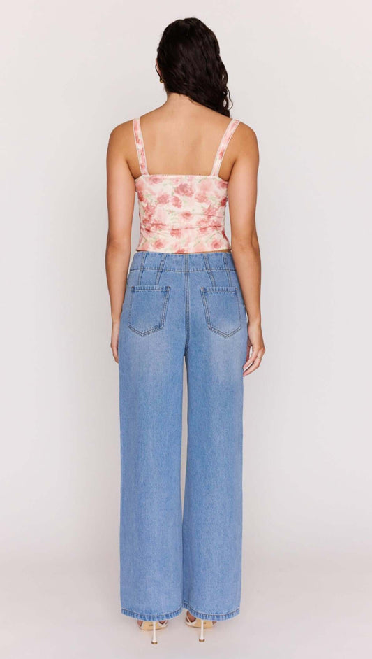 Pink Floral Buster Mesh Crop Top