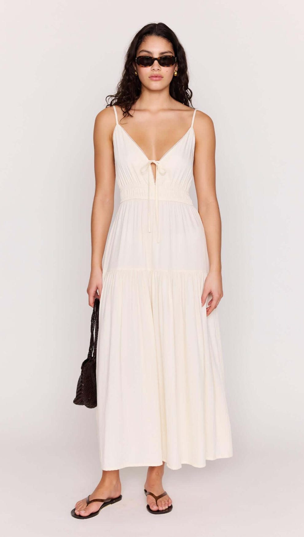 minkpink maxi dress Cream Tie Front Tiered Maxi Dress