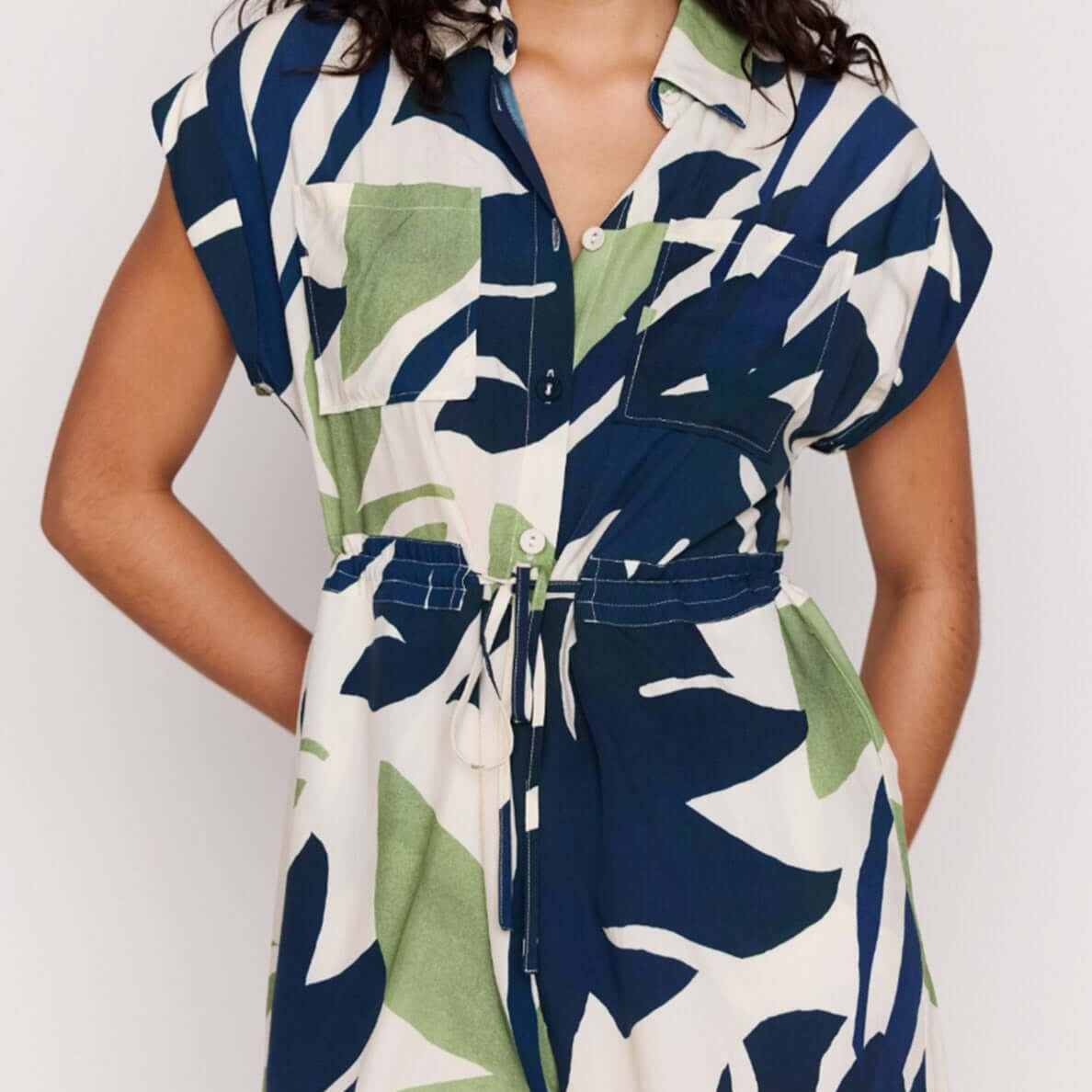 Leaf Print ECOVERO Playsuit featuring a relaxed silhouette and bold botanical print, perfect for summer outings.