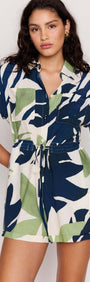 Leaf Print ECOVERO Playsuit featuring a relaxed silhouette and bold botanical print, perfect for summer outings.