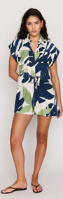 Leaf Print ECOVERO Playsuit featuring a relaxed silhouette and botanical print, perfect for summer.