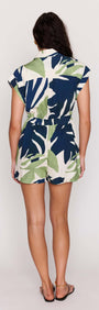 Back view of the Leaf Print ECOVERO Playsuit showcasing its relaxed silhouette and bold botanical design.