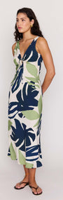 Leaf Print ECOVERO Tie Front Midi Dress featuring a tie-front detail and botanical print, perfect for warm days.