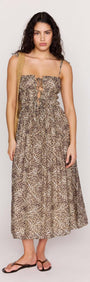 Leopard Tie Front Midi Dress featuring a soft leopard print and flattering silhouette perfect for summer.