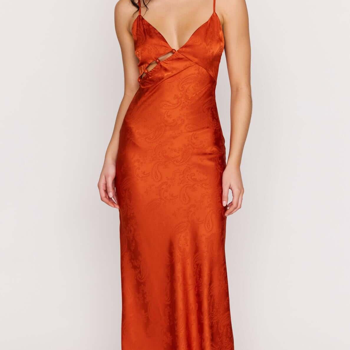 Orange Bead Detailed Satin Bias Midi Dress – MINKPINK