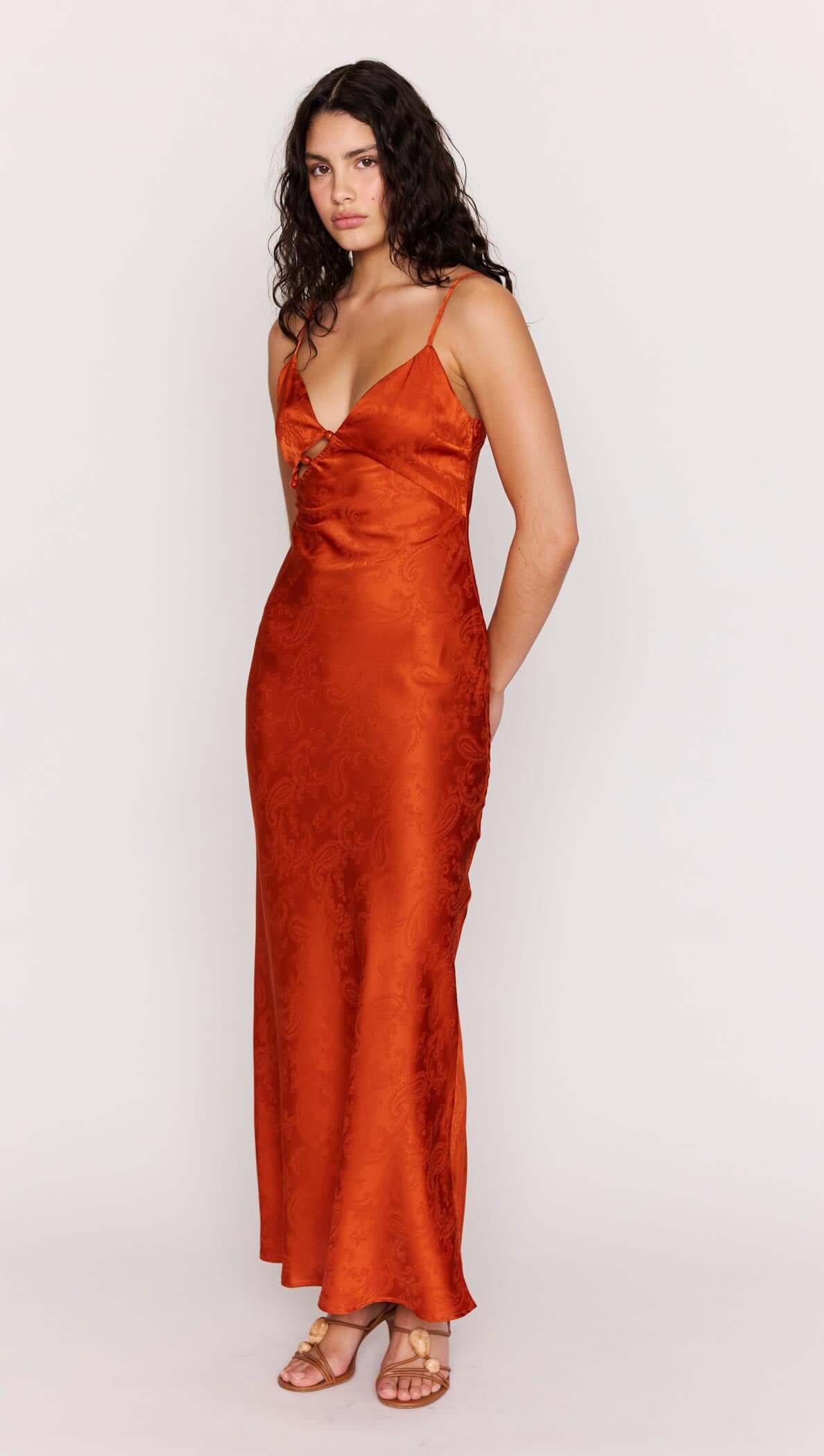 Orange Bead Detailed Satin Bias Midi Dress – MINKPINK