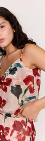 Pink Floral Cowl Neck Cami Top featuring a floral design and a delicate V-neckline, perfect for any occasion.