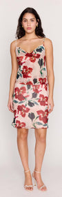 Pink Floral Cowl Neck Cami Top worn with matching Arabella Bias Slip Skirt featuring a floral print.