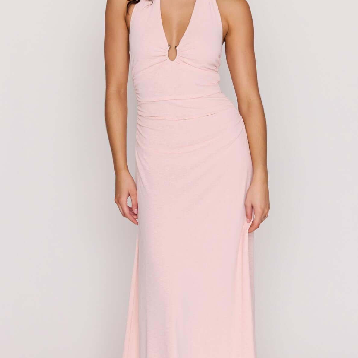 pink ruched midi dress Pink Halter Neck Ruched Midi Dress – MINKPINK