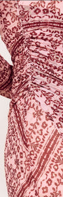 Close-up of the fabric details on the Pink Paisley Long Sleeve Mesh Midi Dress, showcasing its intricate paisley pattern.