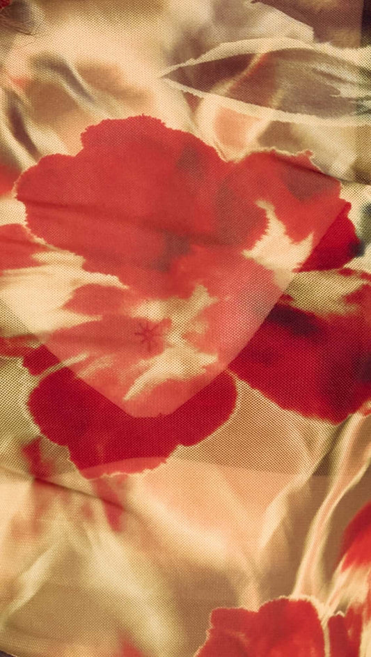 Red Floral Sheer Mesh High Neck Top