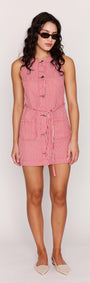 Red Pinstriped Denim Mini Shift Dress