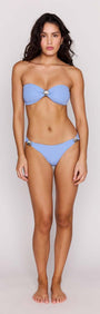 Sky Blue Shell Bikini Bottom worn with matching bandeau top, featuring chic silver shell hardware details for a beach-ready look.