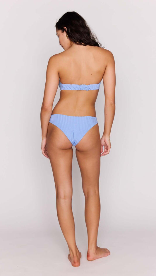 Sky Blue Shell Twist Bandeau Bikini Top shown from the back, featuring a ribbed stretch design for a secure fit.