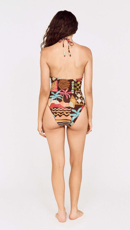 Vintage Coastal Print Halterneck One Piece