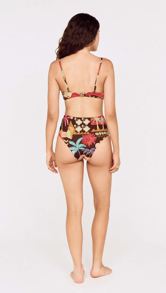 Vintage Coastal Print High Waisted Bikini Bottom