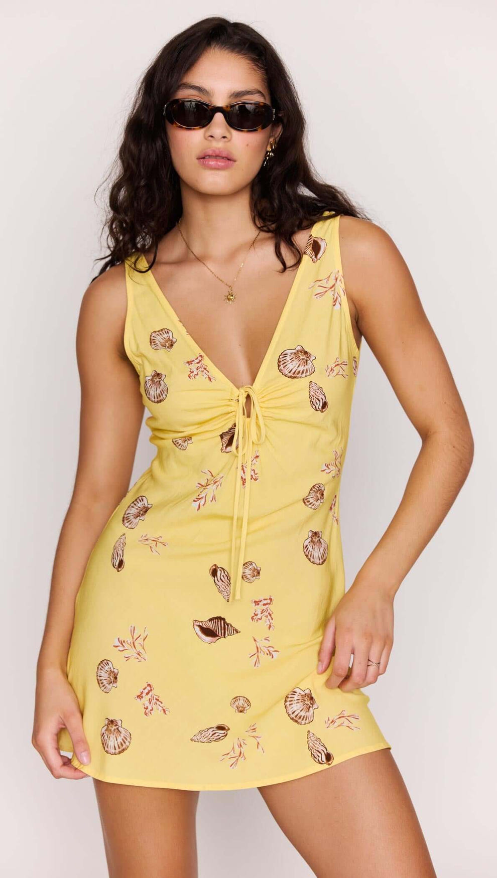 Yellow Printed ECOVERO Summer Mini Dress L / Butter Seashells