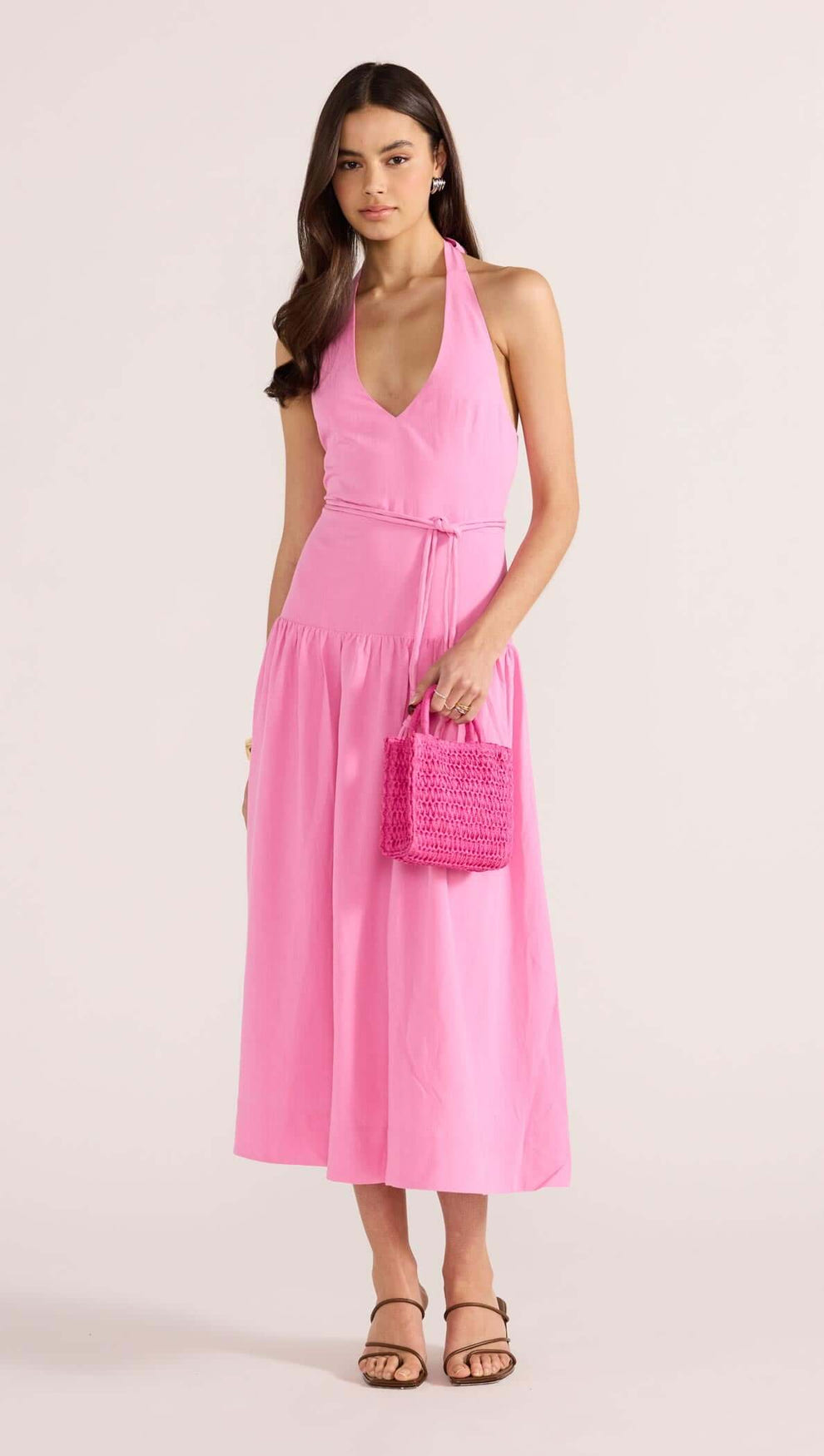 strapless pink dress Melody Drop Waist Midi Dress