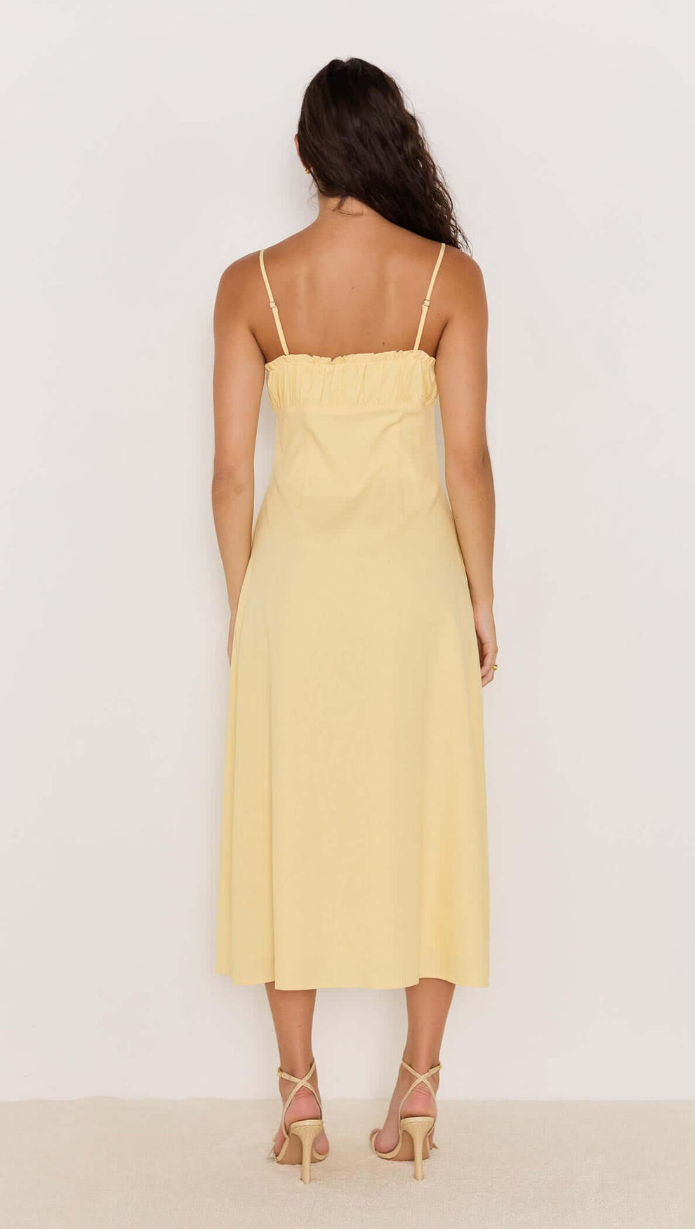yellow slip dress Butter Yellow Linen Bias Cut Midi Dress M / Butter