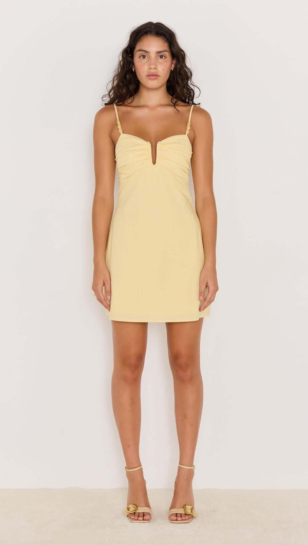 Butter Yellow Linen Mini Dress With Bead Detail - MINKPINK