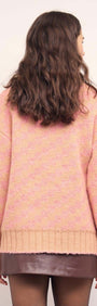 Back view of the Pink Contrast Chunky Knit Jumper in soft peach, featuring oversized fit and ribbed trims.