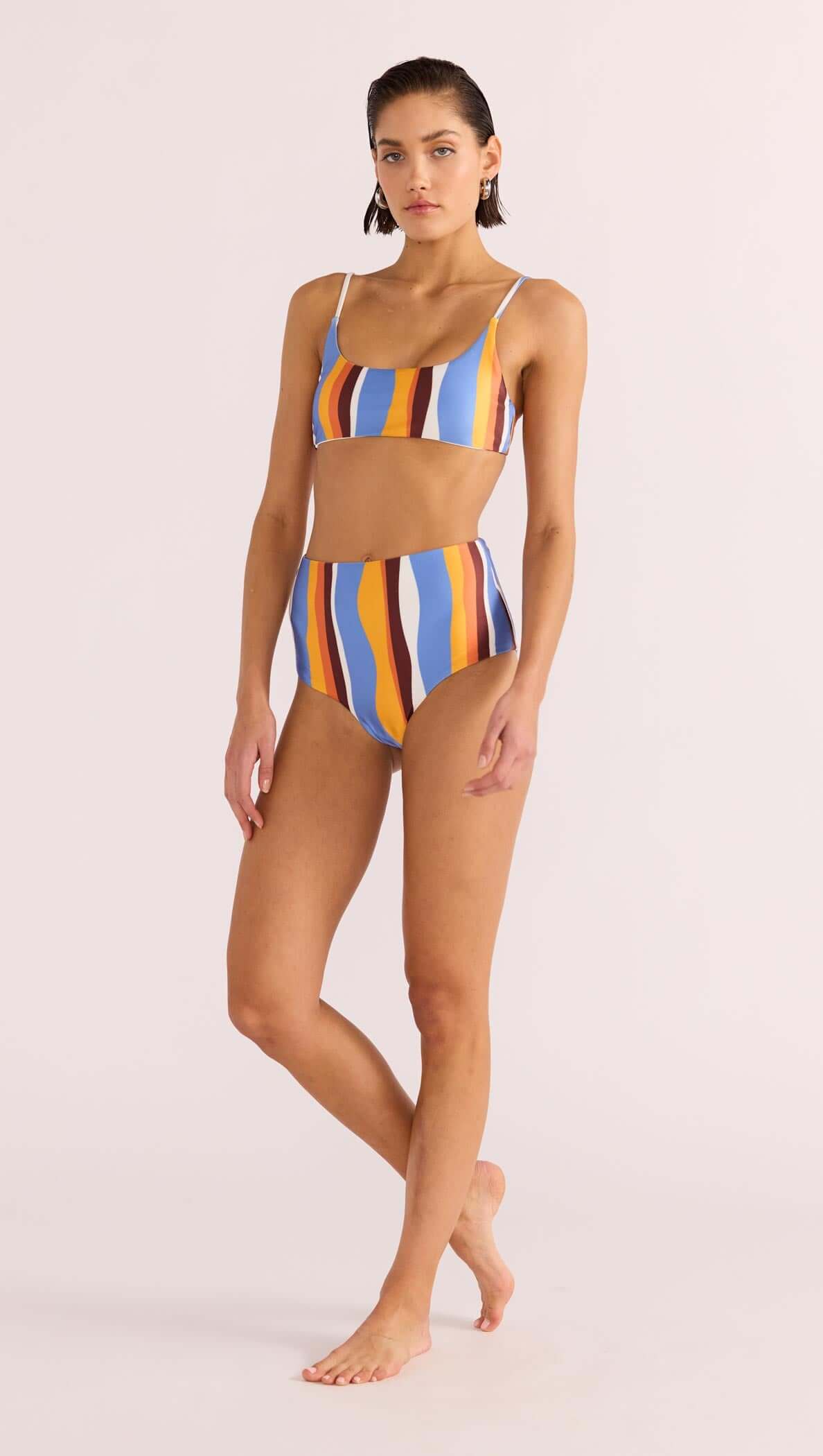 Ripple High Bikini Pant Blue Orange Striped MINKPINK