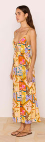 Bold Scarf Print Midi Dress With Cut Out displayed on a model, featuring a vibrant abstract print and relaxed fit.