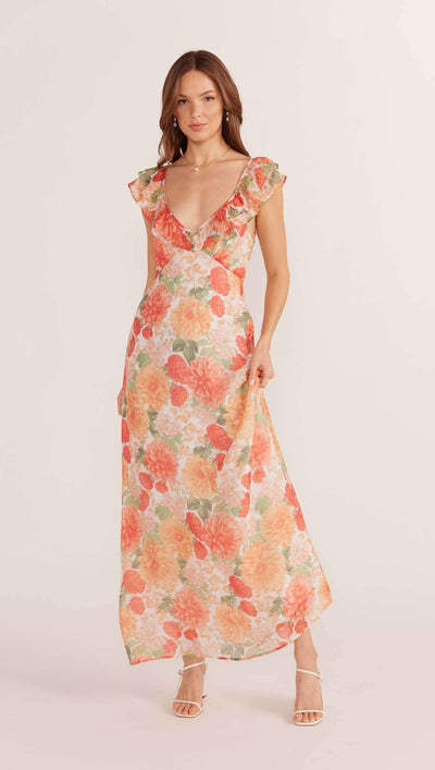 minkpink: aida frill maxi dress - apricot
