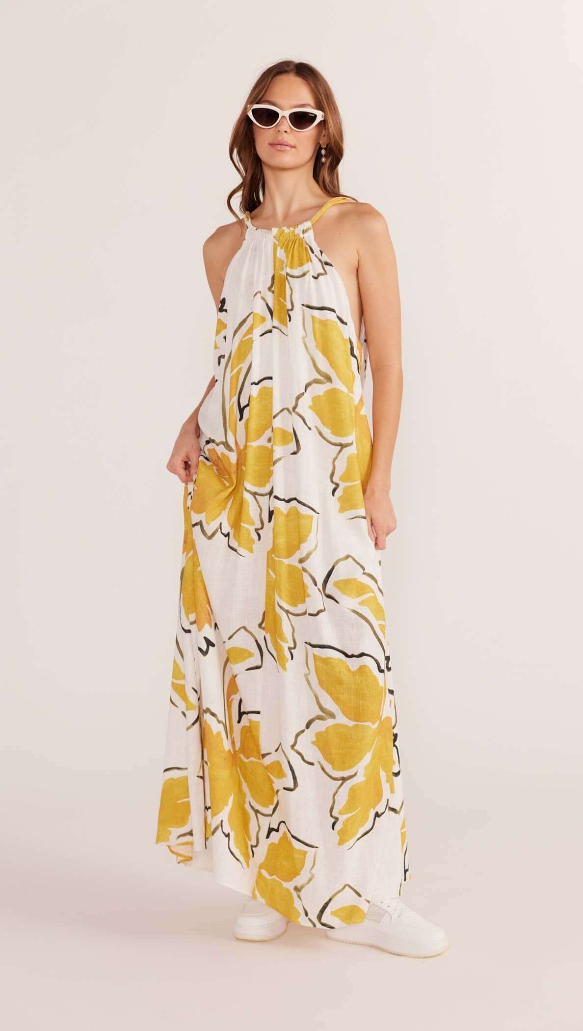 Zuri Halter Neck Maxi Dress - Final Sale - XS / WHT/PALM Zuri Halter Neck Maxi Dress - Final Sale - XS / WHT/PALM
