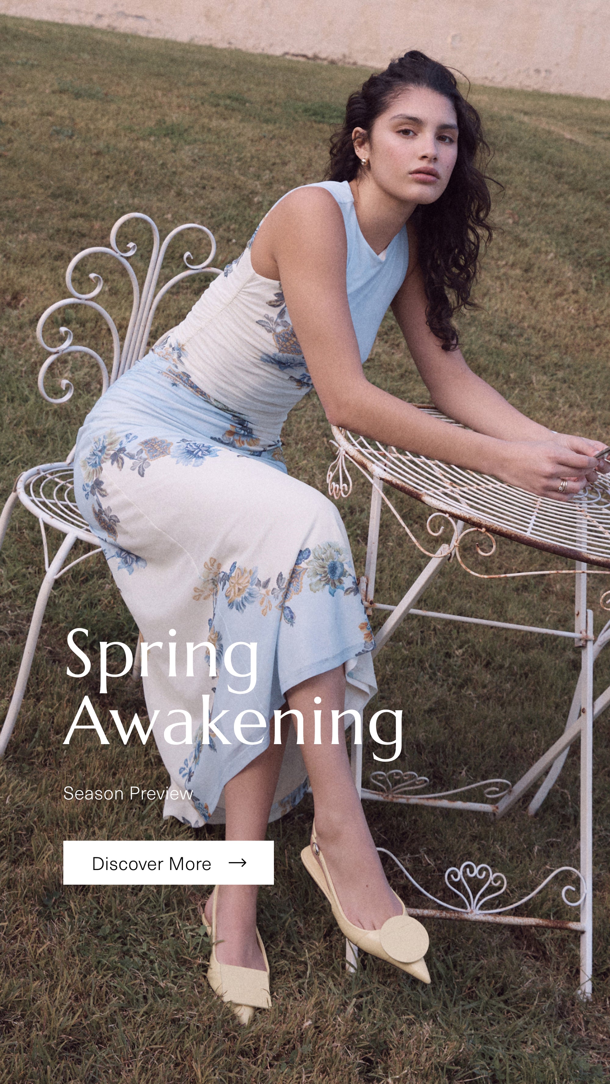 Spring Summer - Blue and Cream floral mesh midi dress - mobile