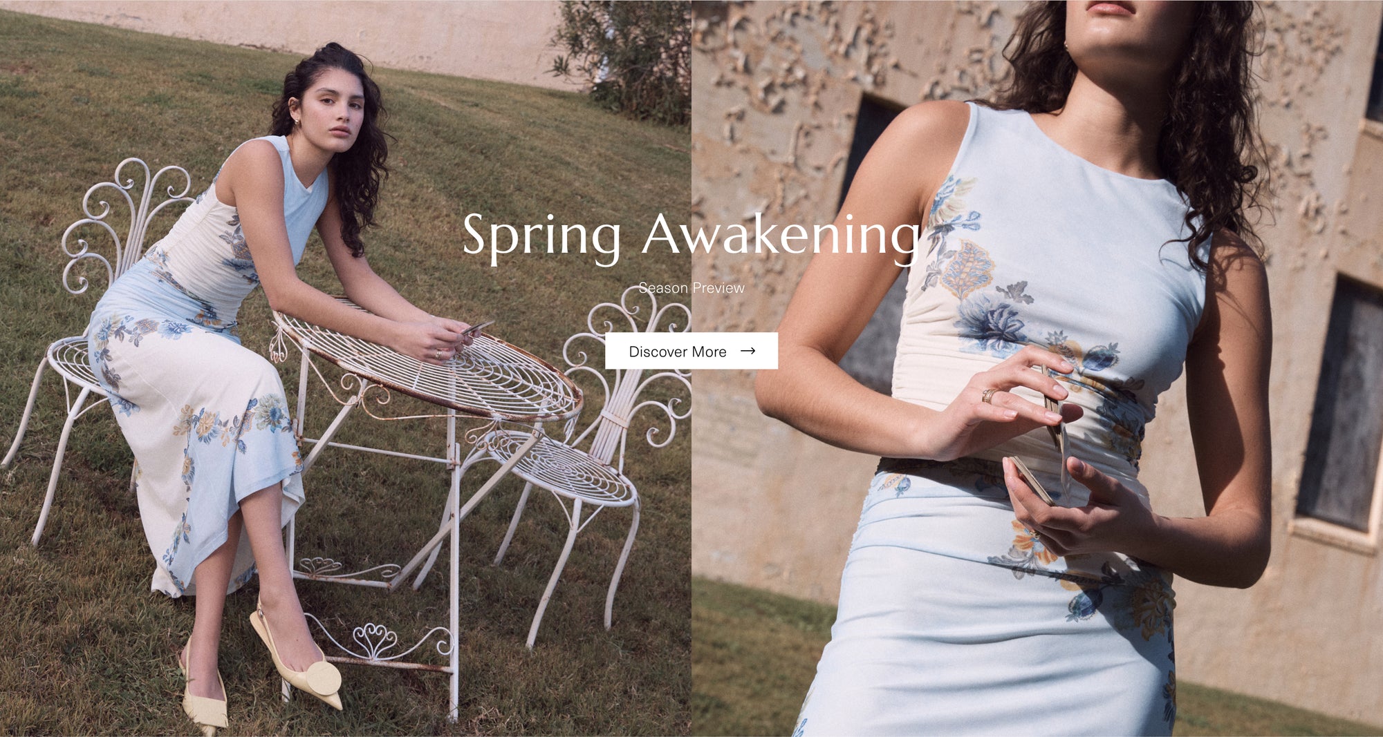 Spring Summer - Blue and Cream floral mesh midi dress