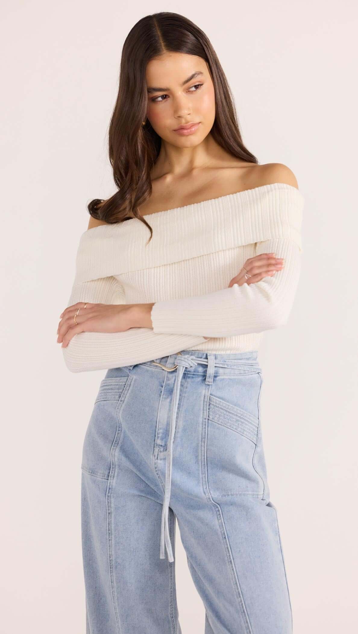 Zoe Off Shoulder Knit Top-TOPS - LONG SLEEVE-MINKPINK