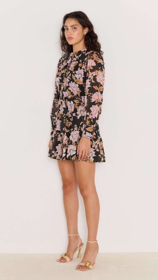 Willow Belted Mini Dress - Floral Black & Pink - MINKPINK