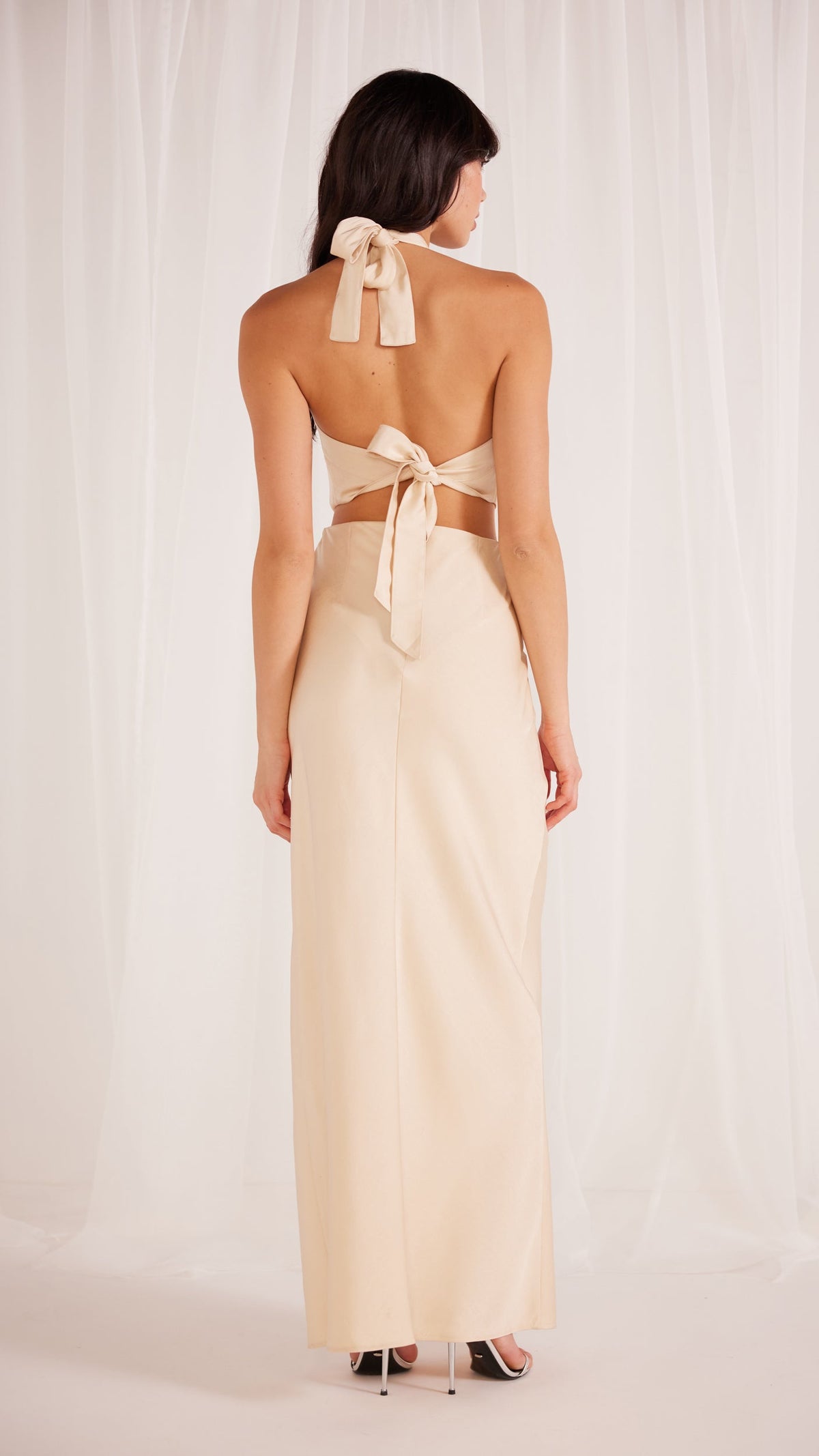 MG23X2466-219-FINLAY SATIN HALTER NECK GOWN CHAMPAGNE-MINKPINK