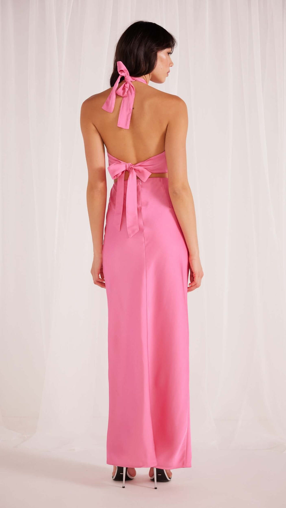 Finlay Satin Halter Gown Pink - MINKPINK Official Finlay Satin Halter Gown Pink - MINKPINK Official