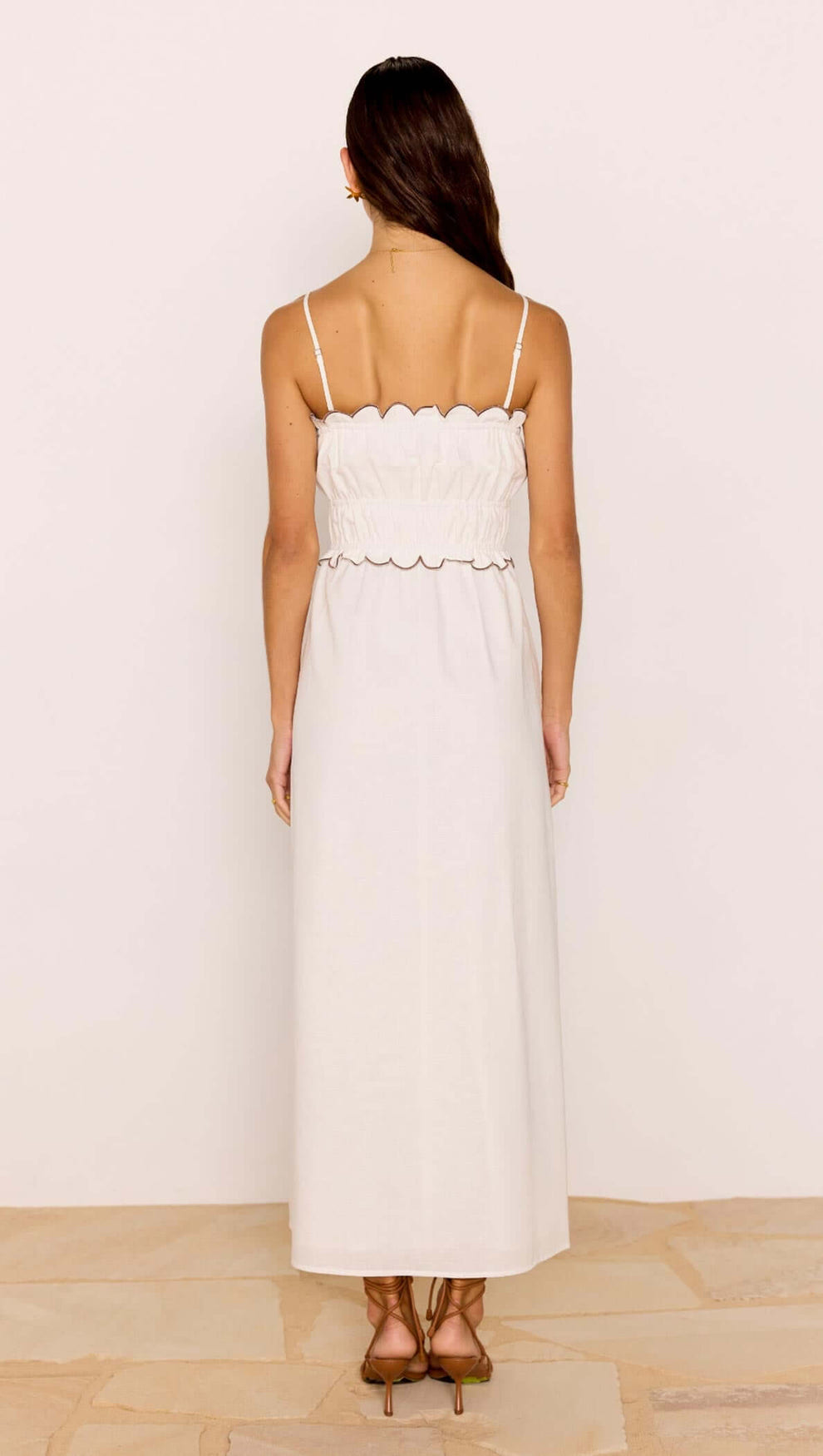 Scallop Edge Cotton White Midi Dress | MINKPINK XS / White Scallop Edge Cotton White Midi Dress | MINKPINK XS / White