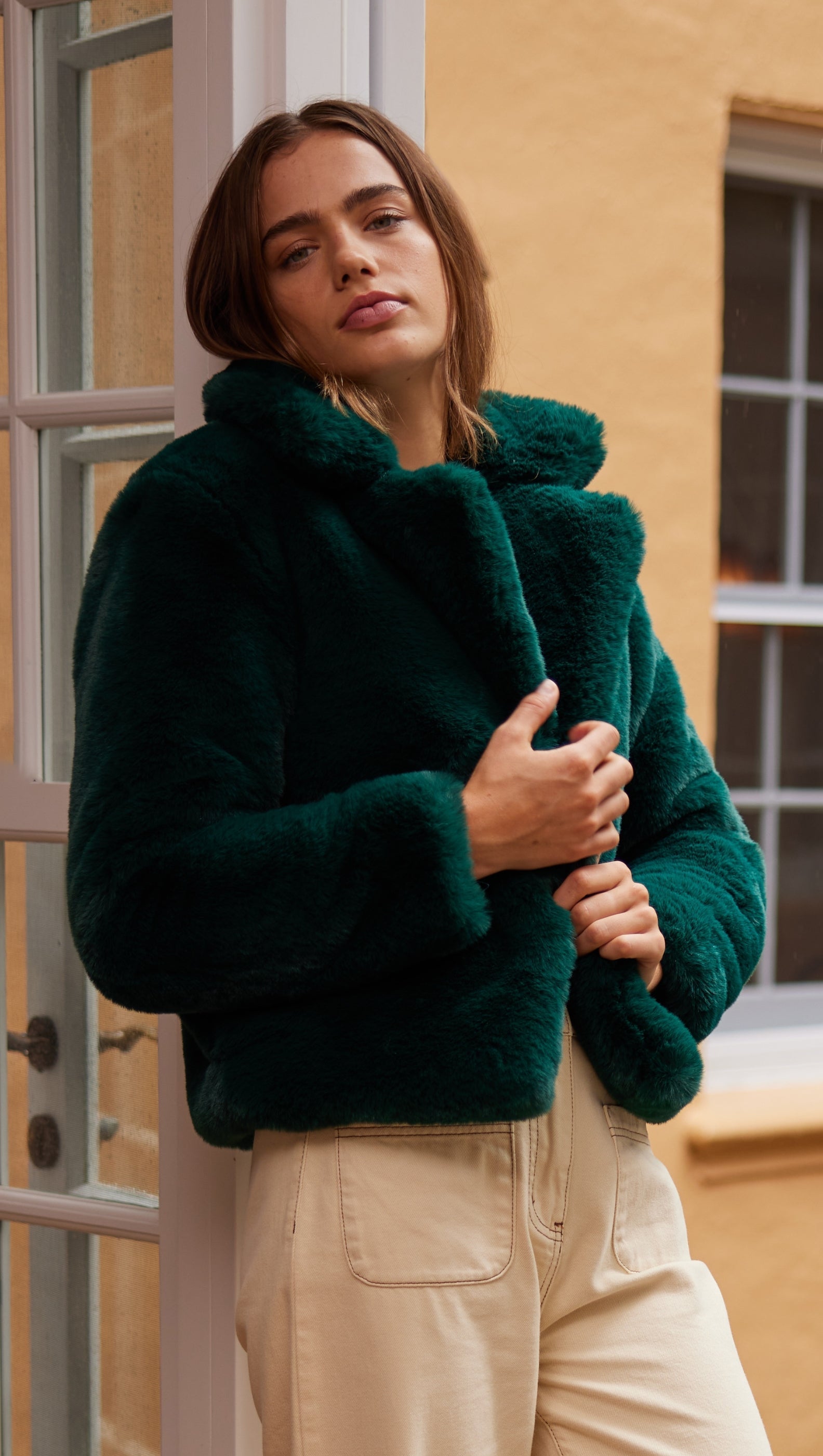 Naomi Faux Fur Jacket Dark Green - MINKPINK Official
