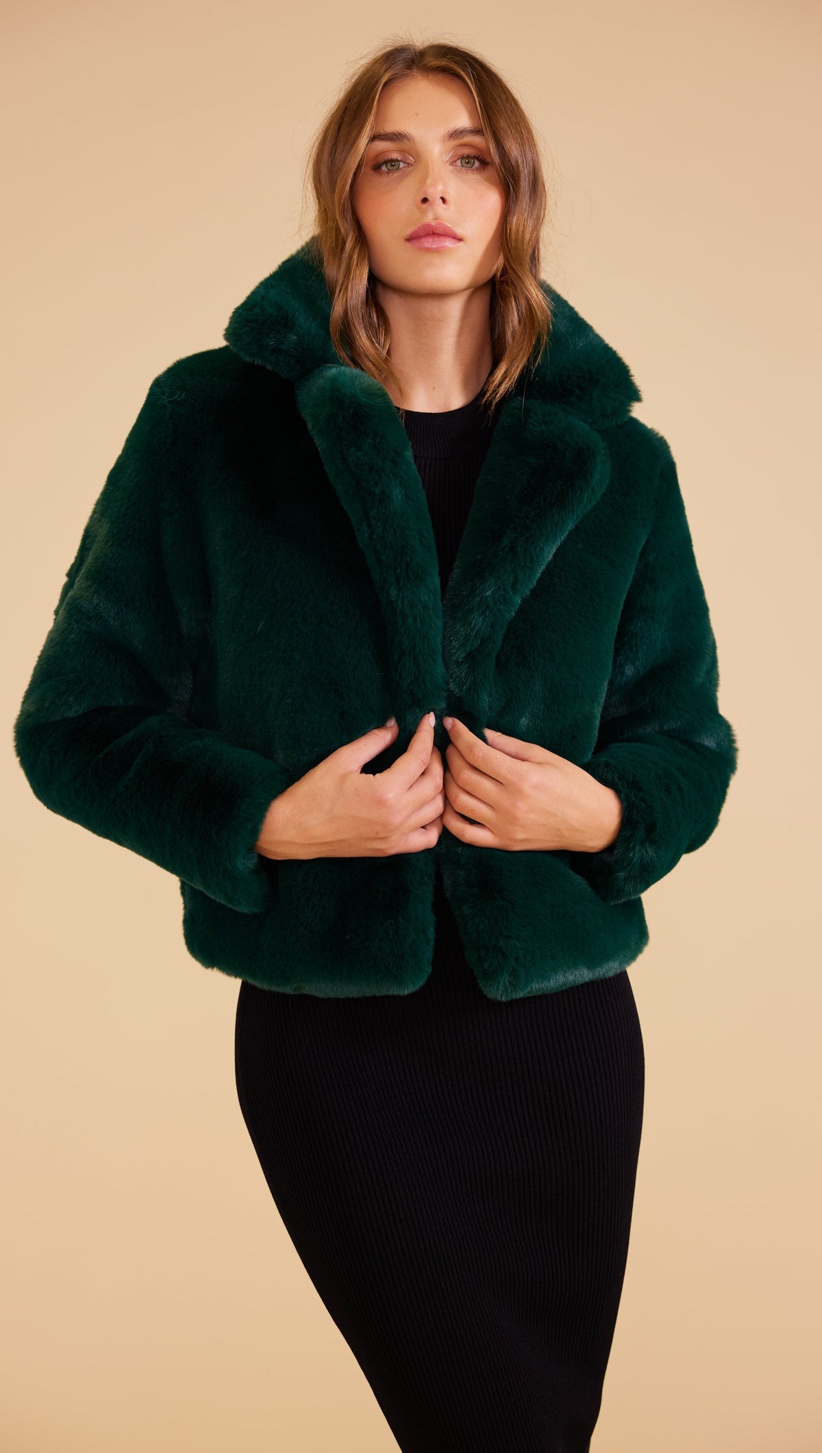 Naomi Faux Fur Jacket Dark Green MINKPINK Official