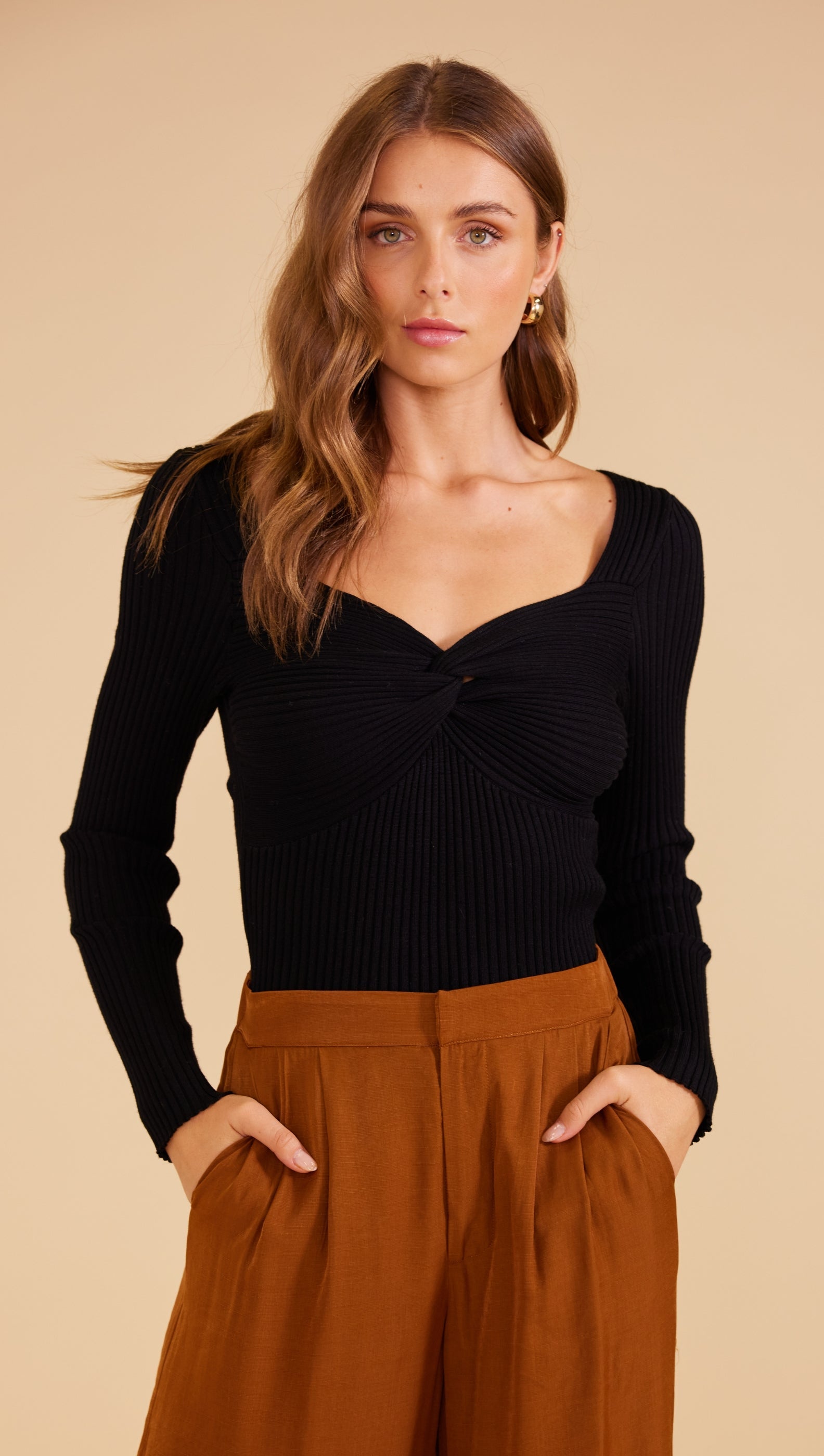 Nora Twist Front Knit Top Black - MINKPINK Official